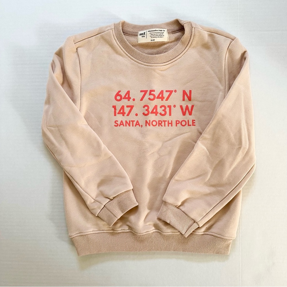 NWOT Minimalist Folk Co. Santa/North Pole Co-ordinates Christmas Sweatshirt